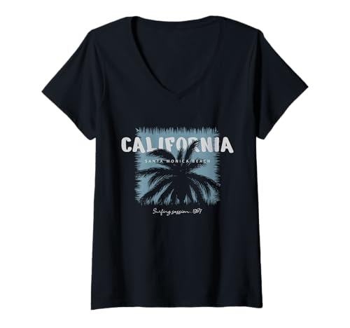 Damen California Santa Monica Beach Surfing Session 1987 T-Shirt mit V-Ausschnitt Damen California Santa Monica Beach Surfing Session 1987 T-Shirt mit V-Ausschnitt von Kalifornien The Golden State Geschenke by FIDIMA