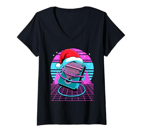 Damen Weihnachten Synthwave Kalimba T-Shirt mit V-Ausschnitt Damen Weihnachten Synthwave Kalimba T-Shirt mit V-Ausschnitt von Kalimba Instrument Gifts
