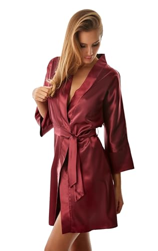 Kalimo Damen Satin Badenmantel Panama | Morgenmantel | Farbe: Claret | Größe: 2XL | Material: Satin | Satin-Outfit | Nachthemd von Kalimo