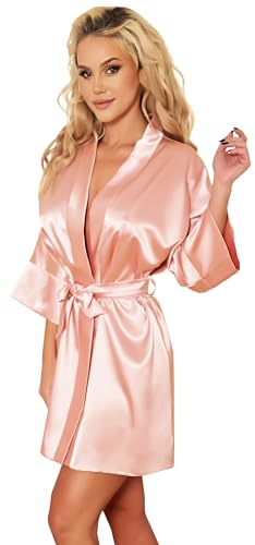 Kalimo Damen Satin Badenmantel Mahe | Morgenmantel | Farbe: Rosa | Größe: S | Material: Satin | Satin-Outfit | Nachthemd von Kalimo