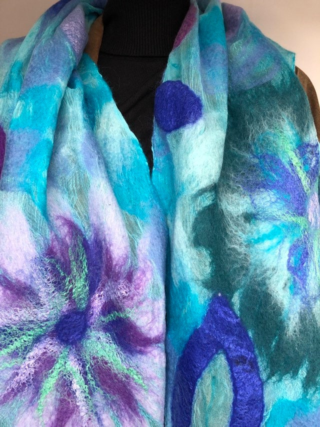 Aquablauer Nuno-Filzschal Aus Seide Und Filz Für Damen von KalishoekScarves