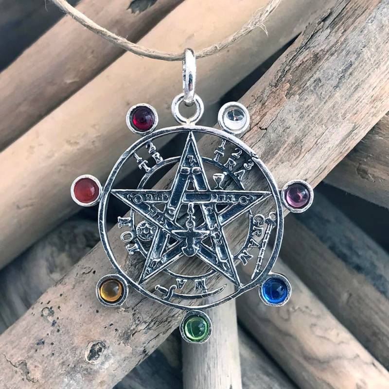 Tetragrammaton Pentagramm Anhänger | Sterling Silber Heiliges Amulett Mit Edelsteinen Mystisch Spirituelles Schutz-Symbol Hgp172 von KalismaBijoux