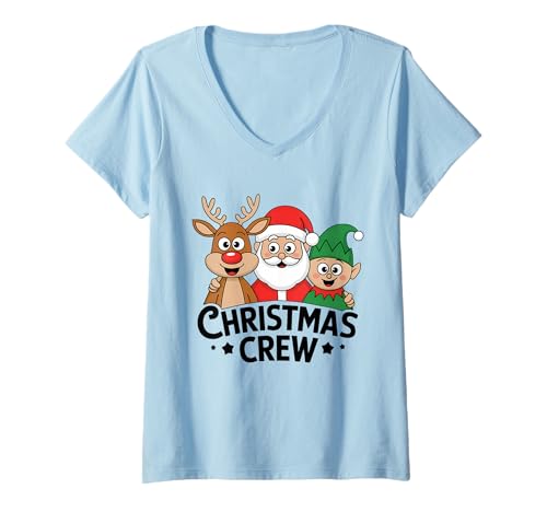 Damen Rentier Weihnachtsmann Elf Christmas Crew Weihnachten lustig T-Shirt mit V-Ausschnitt von Kaliularym5