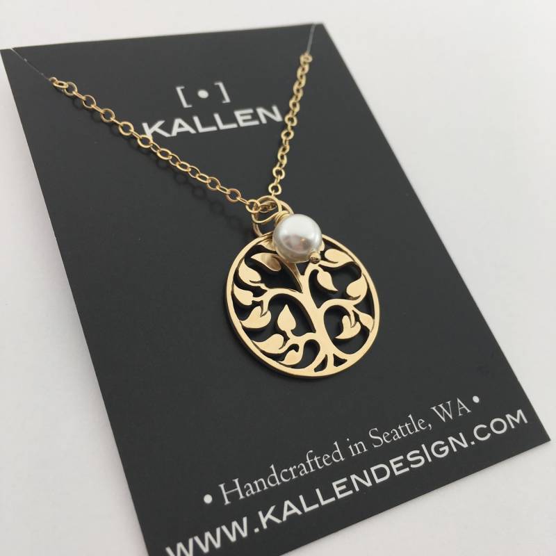 Gold Stammbaum Halskette Mit Swarovski Perle, Geschenk Für Oma von KallenDesign