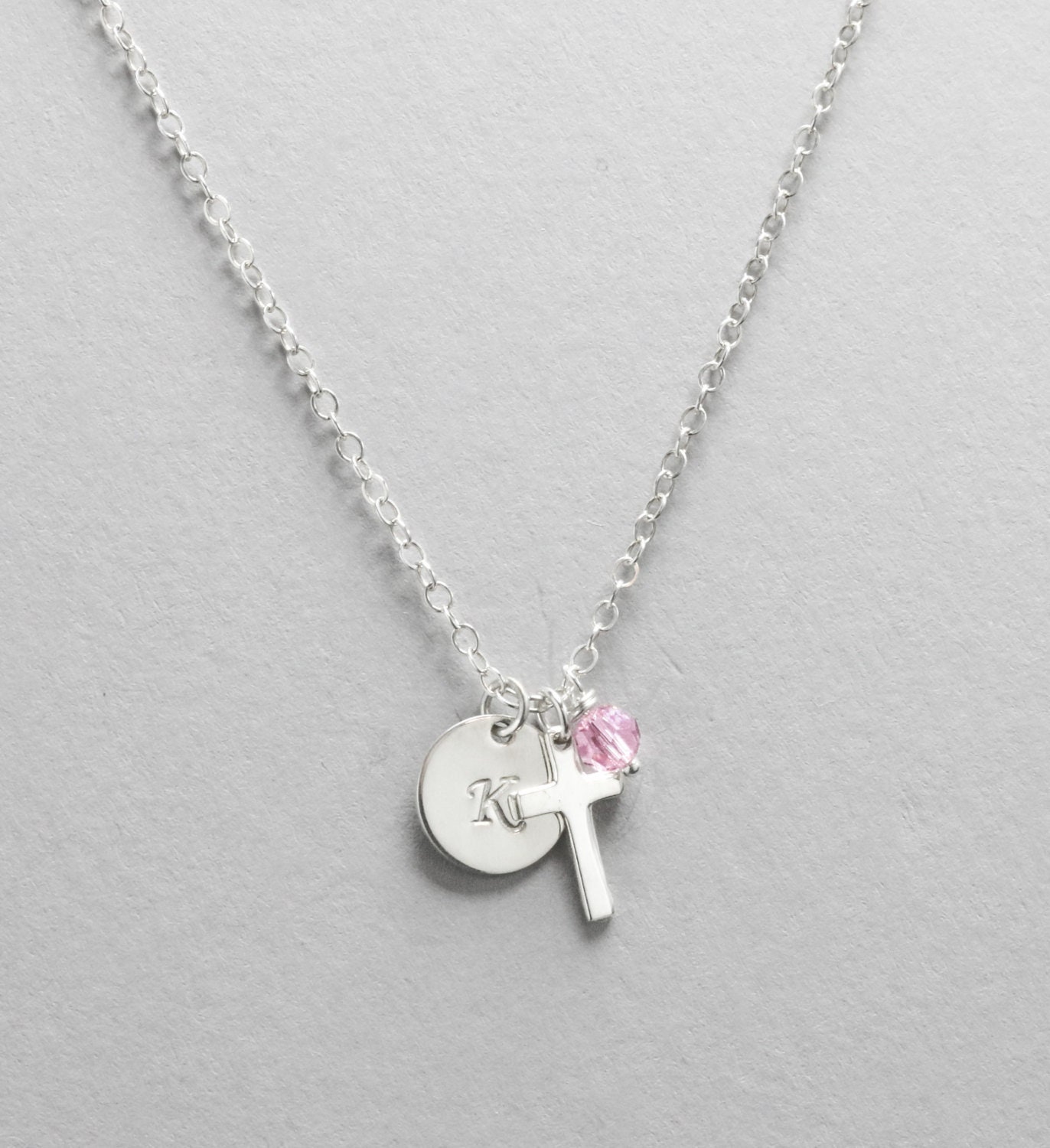 Geschenk Für Patentochter, Heilige Taufe Konfirmation Erstkommunion Schmuck, Sterling Silber Swarovski Kristall Geburtsstein Und Gravierte Initiale von KallenDesign