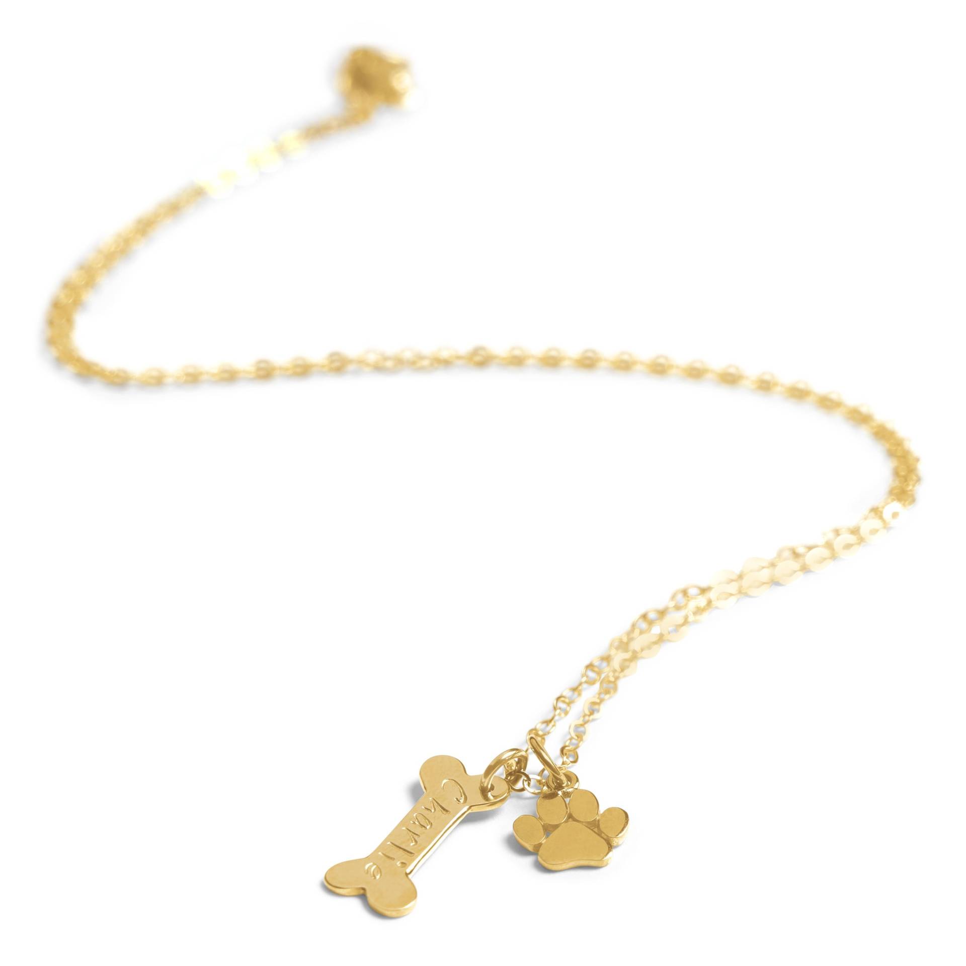 Gold Hundeknochen Halskette, Personalisierte Haustier Name, Pfotenabdruck Charme von KallenDesign