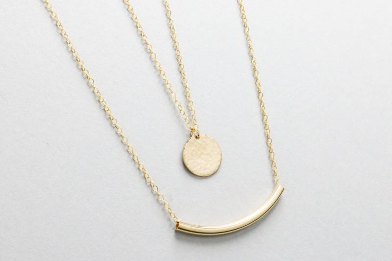 Halskette Set, Große Scheibe & Bar Halskette, Schichtung 14K Gold Füllen, Schichtung, Zierliche Schmuck, Personalisierte Schmucksets von KallenDesign