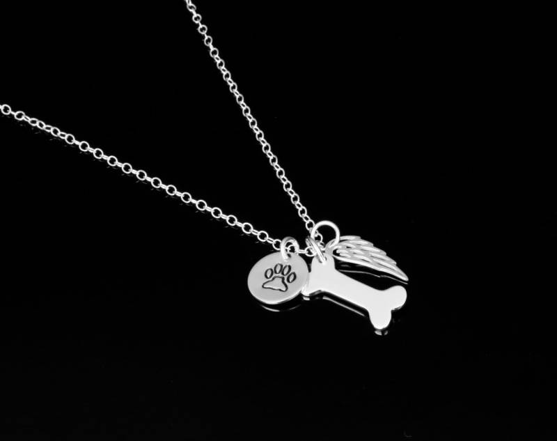 Pfotenabdruck & Engelsflügel Charm, Sterling Silber Halskette von KallenDesign