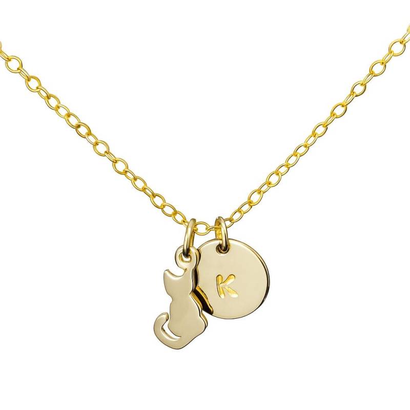 Gold Katze Anhänger Halskette, Personalisierte Initiale Disc, Furbaby Schmuck von KallenDesign