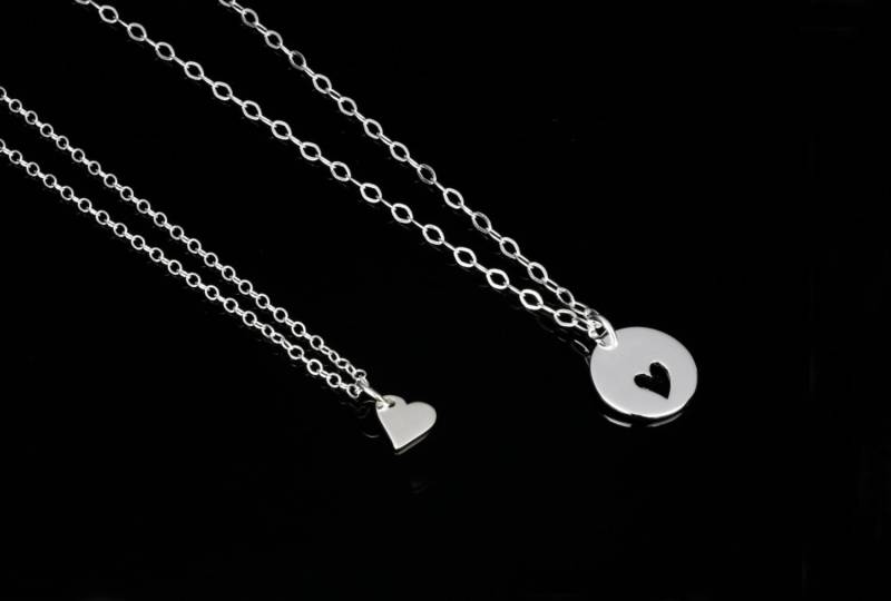 sterling Silber Mutter Tochter Halskette Set, Herz Charm Schmuck von KallenDesign