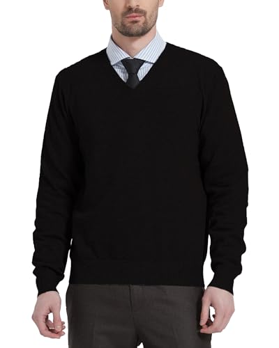Kallspin Herren Strickpullover aus Wollmischung V-Ausschnitt Langarm Comfort Fit Pullover(Schwarz, XL) von Kallspin