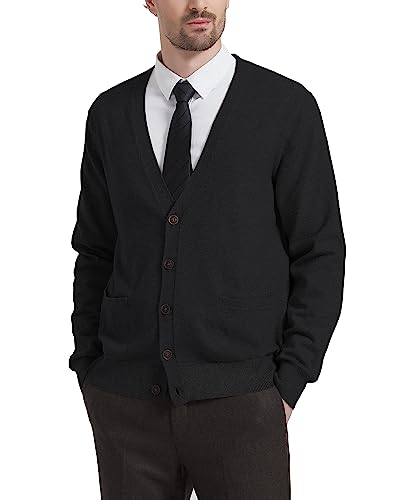 Kallspin Herren Strickjacke aus Wollmischung V-Ausschnitt Cardigan mit Knöpfen und Taschen(Schwarz, M) von Kallspin