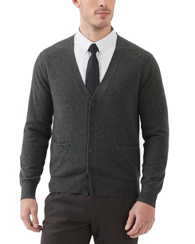 Kallspin Herren Strickjacke aus Wollmischung V-Ausschnitt Cardigan mit Knöpfen und Taschen(Grau, L) von Kallspin