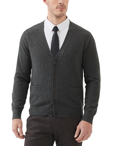 Kallspin Herren Strickjacke aus Wollmischung V-Ausschnitt Cardigan mit Knöpfen und Taschen(Grau, 2XL) von Kallspin