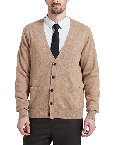 Kallspin Herren Strickjacke aus Wollmischung V-Ausschnitt Cardigan mit Knöpfen und Taschen(Kaffee, M) von Kallspin