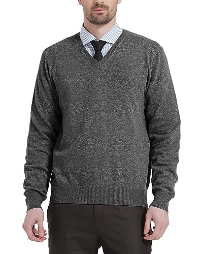Kallspin Herren Strickpullover aus Wollmischung V-Ausschnitt Langarm Comfort Fit Pullover(Grau, M) von Kallspin