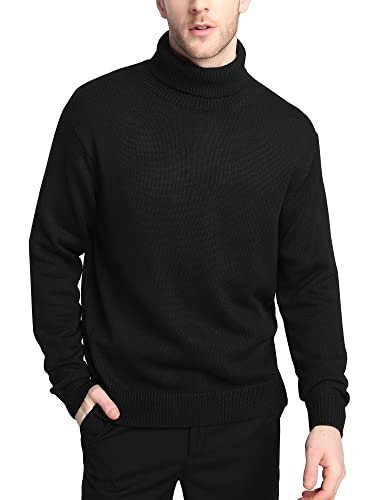 Kallspin Herren Pullover mit hohem Halsausschnitt und Langen Ärmeln Pullover aus Wollmischung(Schwarz, XL) von Kallspin