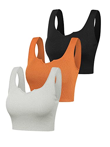 Kallspin Damen 3 Stück Set Oberteile Basic Crop Tank Tops Ärmellos(Schwarz, Hellgrau, Karamell,XL) von Kallspin