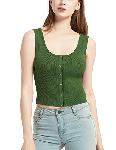 Kallspin Damen Crop Top Ärmellos Strickweste Sommer Oberteil Druckknopf (Grün, L) von Kallspin