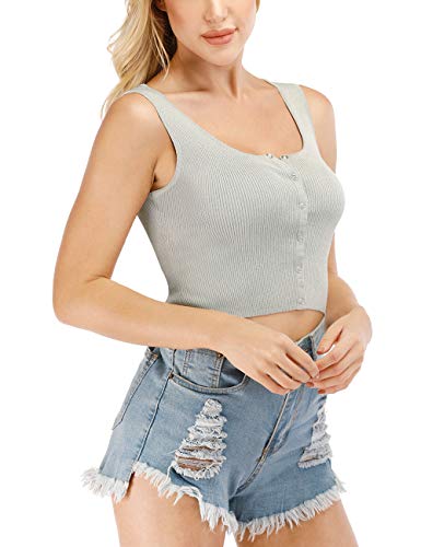 Kallspin Damen Crop Top Ärmellos Strickweste Sommer Oberteil Druckknopf (Hellgrau, XS) von Kallspin