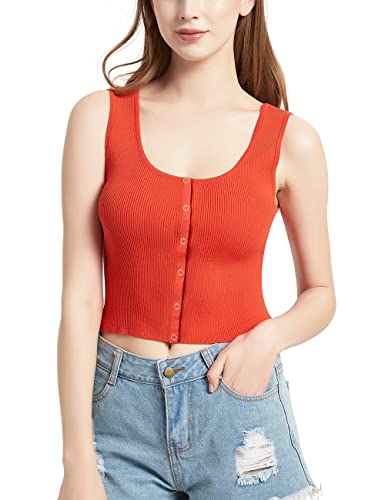 Kallspin Damen Crop Top Ärmellos Strickweste Sommer Oberteil Druckknopf (Orange, XS) von Kallspin