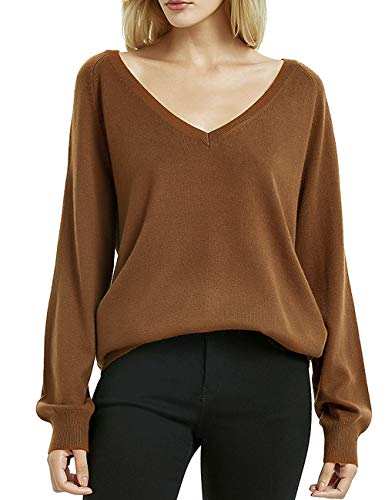 Kallspin Damen Strickpullover Langarm V-Ausschnitt aus Wollmischung (Karamell, L) von Kallspin