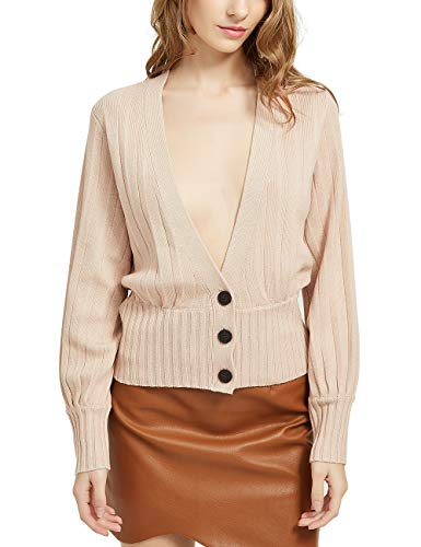 Kallspin Damen Strickjacke Tief V-Ausschnitt aus Wollmischung mit Zopfmuster (Beige, S) von Kallspin