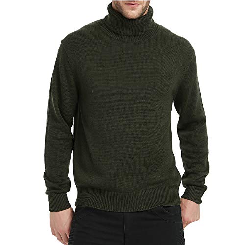 Kallspin Herren Pullover mit hohem Halsausschnitt und Langen Ärmeln Pullover aus Wollmischung(Armeegrün, L) von Kallspin