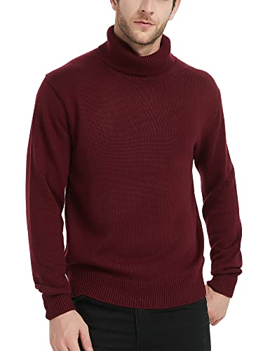 Kallspin Herren Pullover mit hohem Halsausschnitt und Langen Ärmeln Pullover aus Wollmischung(Burgund, L) von Kallspin