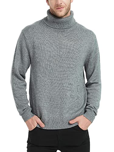 Kallspin Herren Pullover mit hohem Halsausschnitt und Langen Ärmeln Pullover aus Wollmischung(Hellgrau, 2XL) von Kallspin