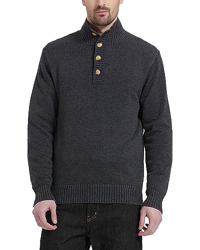 Kallspin Herren Knopf Mock Neck Wollmischung Strickpullover Midweight Long Sleeve Pullover Sweater(Dunkelgrau, 4XL) von Kallspin
