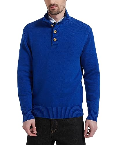 Kallspin Herren Knopf Mock Neck Wollmischung Strickpullover Midweight Long Sleeve Pullover Sweater(Königsblau, XL) von Kallspin