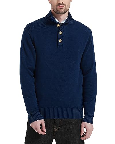 Kallspin Herren Knopf Mock Neck Wollmischung Strickpullover Midweight Long Sleeve Pullover Sweater(Marineblau, 2XL) von Kallspin