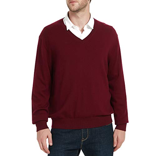 Kallspin Herren Strickpullover aus Wollmischung V-Ausschnitt Langarm Comfort Fit Pullover(Burgund, 3XL) von Kallspin