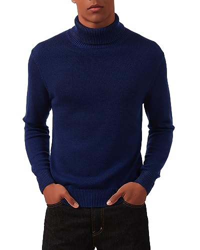 Kallspin Herren Pullover mit hohem Halsausschnitt und Langen Ärmeln Pullover aus Wollmischung (Marineblau, XL) von Kallspin