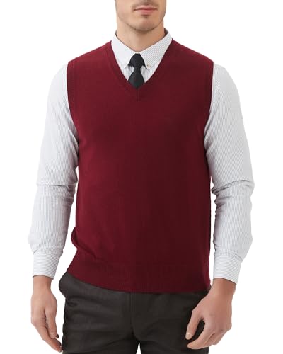 Kallspin Herren Pullunder-Strickweste aus Wollmischung V Hals Ärmellos(Burgund, 3XL) von Kallspin