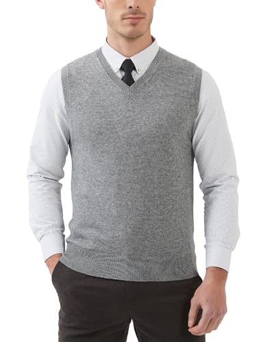 Kallspin Herren Pullunder-Strickweste aus Wollmischung V Hals Ärmellos(Hellgrau, L-Tall) von Kallspin