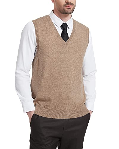 Kallspin Herren Pullunder-Strickweste aus Wollmischung V Hals Ärmellos(Kaffee, 3XL-Tall) von Kallspin