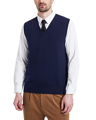 Kallspin Herren Pullunder-Strickweste aus Wollmischung V Hals Ärmellos(Marineblau, 3XL-Tall) von Kallspin