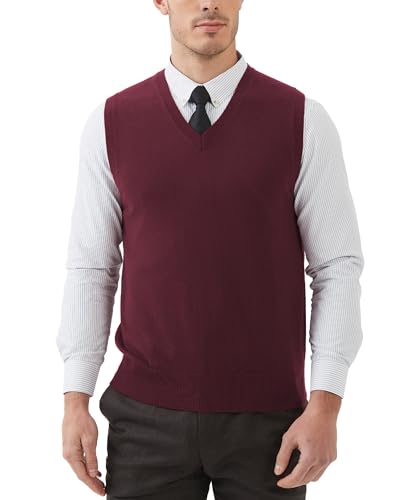 Kallspin Herren Pullunder-Strickweste aus Wollmischung V Hals Ärmellos(Burgund, XL) von Kallspin