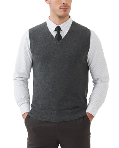 Kallspin Herren Pullunder-Strickweste aus Wollmischung V Hals Ärmellos(Grau, L) von Kallspin