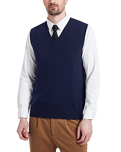 Kallspin Herren Pullunder-Strickweste aus Wollmischung V Hals Ärmellos(Marineblau, 4XL) von Kallspin