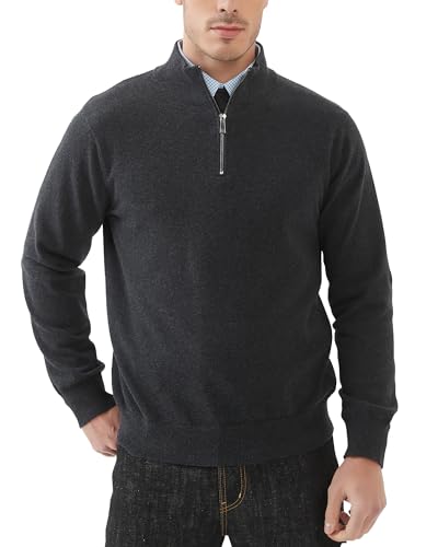 Kallspin Herren Quarter Zip Pullover Baumwolle gestrickt leichtes Pullover Regular Fit Casual Pullover(Grau, 3XL) von Kallspin