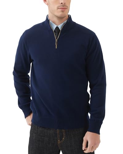 Kallspin Herren Quarter Zip Pullover Baumwolle gestrickt leichtes Pullover Regular Fit Casual Pullover(Marineblau, L) von Kallspin