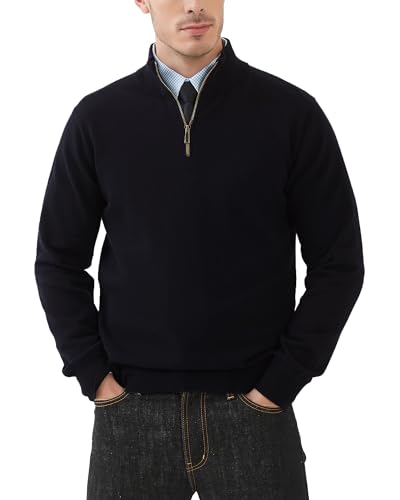 Kallspin Herren Quarter Zip Pullover Baumwolle gestrickt leichtes Pullover Regular Fit Casual Pullover(Schwarz, 3XL) von Kallspin