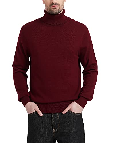 Kallspin Herren Rollkragen Strickpullover Langarm Turtle Neck Pullover aus Wollmischung(Burgund, 2XL) von Kallspin