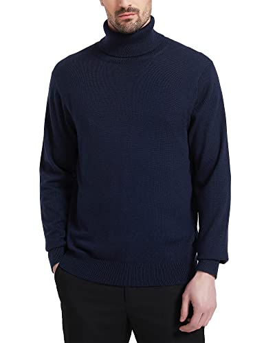 Kallspin Herren Rollkragen Strickpullover Langarm Turtle Neck Pullover aus Wollmischung(Marineblau, 2XL) von Kallspin