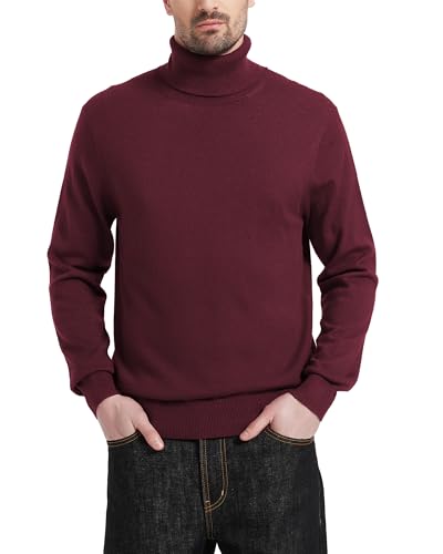 Kallspin Herren Rollkragen Strickpullover Langarm Turtle Neck Pullover aus Wollmischung(Burgund, S) von Kallspin