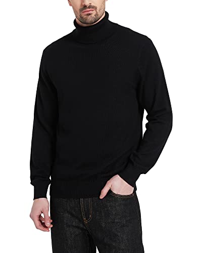 Kallspin Herren Rollkragen Strickpullover Langarm Turtle Neck Pullover aus Wollmischung(Schwarz, 2XL-Tall) von Kallspin