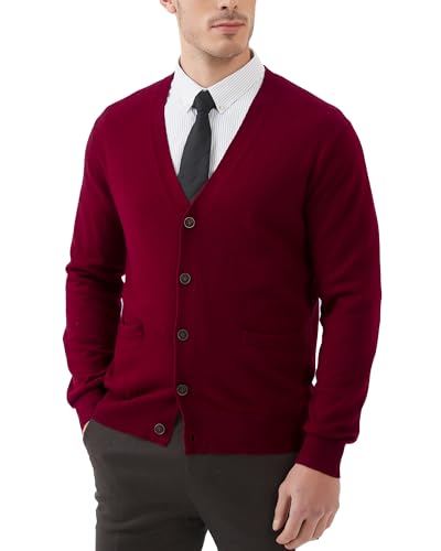 Kallspin Herren Strickjacke aus Wollmischung V-Ausschnitt Cardigan mit Knöpfen und Taschen(Burgund, 3XL-Tall) von Kallspin